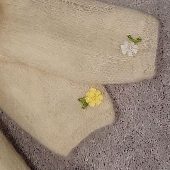 50s/60s Vintage Floral English Garden Cardigan Mohair Wool Blend Size Small - Picture 5 of 11